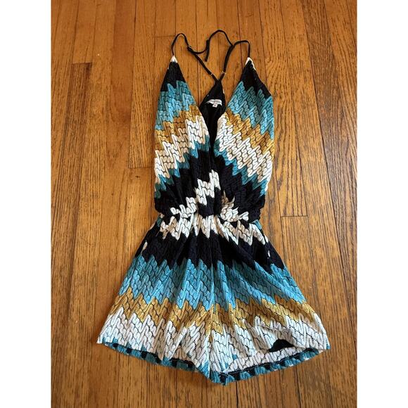 Karina Grimaldi Romper Womens XS Multicolor Chevron Crochet Knit Lined USA Boho - Picture 1 of 6